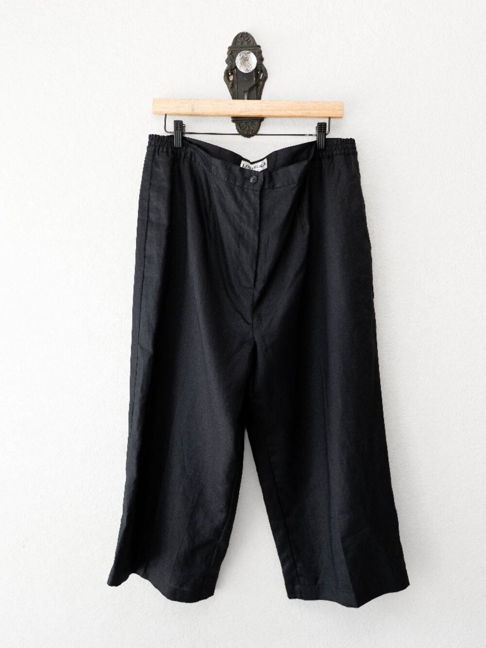 Lino Womens Black 100% Linen Cropped Pants Medium Elastic Waist Wide Leg Minimal